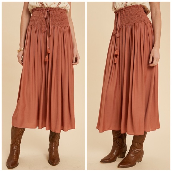 New! Smocked Maxi Skirt - Burnt Ginger - Picture 2 of 6